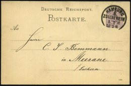 HAMBURG/ 6./ ZOLLVEREIN 1886 (5.2.) 1K (gr. Schmale Buchstaben Ohne Sterne) Zollverein Wurde 1834 Gegründet,... - Other & Unclassified