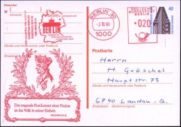 BERLIN 1990 (3.10.) Amtl.P 40 Pf. Chilehaus + Zudruck: Friedrich Der Große (mit Zitat Zur Deutschen Einheit)... - Other & Unclassified