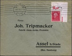 DEUTSCHES REICH 1927 (8.3.) 10 Pf. "Friedr.der Große", EF Plattendruck-Bogenecke, , Sauber Gest. (Hambg.)... - Other & Unclassified