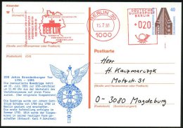 BERLIN 1991 (15.7.) Amtl. P 40 Pf. Chilehaus + Zudruck: 200 Jahre Brandenbg. Tor Rückkehr Restaurierte... - Other & Unclassified