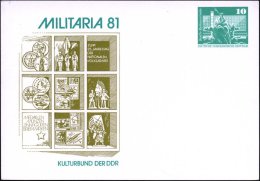 D.D.R. 1981 PP 10 Pf. Neptunbrunnen , Grün MILITARIA 81 = Landsknecht- U. NVA-Miniatursoldaten Mit Flagge,... - Other & Unclassified