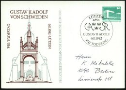 4854 LÜTZEN/ GUSTAV II ADOLF/ 350.TODESTAG 1982 (6.11.) SSt Auf PP 10 Pf. PdR, Grün: "300. TODESTAG... - Other & Unclassified