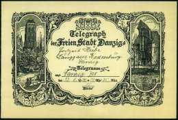 DANZIG 1934 (Aug.) Schmuckblatt-Telegramm "Telegraph Der Freien Stadt Danzig" = Marienkirche U. Krantor (unten... - Other & Unclassified