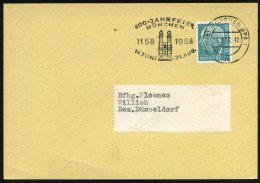 (13b) MÜNCHEN BPA1/ Ad/ 800-JAHRFEIER/ 1158.. 1958 MWSt = Frauenkirche , Bedarfskt., München =... - Other & Unclassified