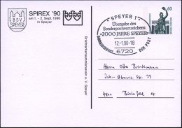 6720 SPEYER 1/ "2000 JAHRE SPEYER" 1990 (12.1.) SSt A. PP 60 Pf. Bavaria: "2000 JAHRE SPEYER/500 JAHRE POST"... - Other & Unclassified