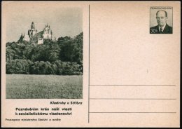 TSCHECHOSLOWAKEI 1953 30 H. BiP Zapotocky, Oliv: Benediktiner-Kloster Kladroby (Kladrau) + Propagandaspruch!,... - Other & Unclassified