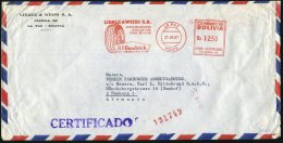 BOLIVIEN 1967 (27.7.) AFS.: LA PAZ/BOLIVIA/POSTALIA 66/LINALE & WEISS S.A./..B.F.Goddrich (Autoreifen) Rote... - Other & Unclassified