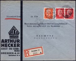 DRESDEN-/ ALST.21/ E 1932 (8.7.) 1K-Steg A. 12 Pf. U. 2x 15 Pf. Hindenbg. Je Firmenlochung "A H" = A Rthur Hecker +... - Other & Unclassified