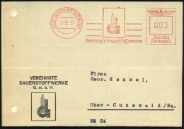 KRAFTBORN (KR BRESLAU)/ Vereinigte Sauerstoffwerke 1937 (3.12.) AFS = Monogramm Mit Sauerstoffflasche (Kt.... - Other & Unclassified