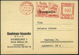 HAMBURG/ 1/ Koche,/ Brate,backe/ Mit/ Gas/ Hamburger Gaswerke G.m.b.H. 1935 (21.8.) AFS = Figur Mit Gasometer Als... - Other & Unclassified