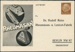 BERLIN NW 87 1935 (ca.) Antwort-PP 3 Pf. Hindenbg. Braun: Dr.Rud.Reiss/Rheumasan..Fabrik (Rheuma-Medikamente)... - Other & Unclassified