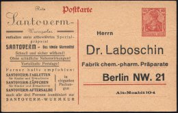 Berlin NW.21 1916 Amtl. P 10 Pf. Germania Rot , Vs. Reklame-Zudruck: Rote Santoverm..Das Ideale Wurmmittel.. Dr.... - Other & Unclassified