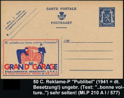 BELGIEN 1941 50 C. Reklame-P, Blau: ..une Bonne  V O I T U R E ../AU GRAND GARAGE VERVIERS.. (PKW, 2 Mechaniker) =... - Other & Unclassified