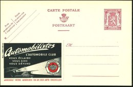 BELGIEN 1946 65 C. Reklame-P., Br.lila: ROYAL AUTOMOBILE CLUB BELGIQUE.. (PKW Mit Leuchtkegel, Club-Logo) Ungebr.... - Other & Unclassified