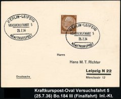 BERLIN-LEIPZIG/ VERSUCHSFAHRT 5/ KRAFTKURSPOST 1936 (25.7.) Oval-St Von Der Letzten Fahrt Klar Auf Inl.Kt. + Kopie... - Sonstige & Ohne Zuordnung