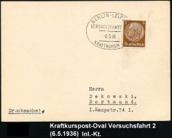 BERLIN-LEIPZIG/ VERSUCHSFAHRT 2/ KRAFTKURSPOST 1936 (6.5.) Oval-St Klar Auf Inl.-Kt. (Bo.184 II , Finaltag,... - Sonstige & Ohne Zuordnung