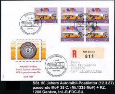 SCHWEIZ 1987 (12.3.) SSt: 1200 GENEVE/50 Ans Bureau De Poste Automobile (mobiles PA) 3x Auf Passender MeF 5x 35 C.... - Other & Unclassified