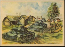 DEUTSCHES REICH 1942 Color-Künstler-Propaganda-Ak.: Erkundung Nach Dubrowska = Panzer III In Russ. Dorf (sign.... - Other & Unclassified