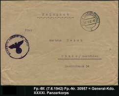 BERLIN-CHARLOTTENBURG 2/ C 1942 (7.6.) 2K + Viol. 1K-HdN: Feldpost Nr.30 957 = General-Kdo. XXXXI. Panzer-Korps ,... - Other & Unclassified