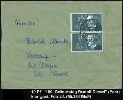 B.R.D. 1958 (23.4.) 10 Pf. Rudolf Diesel, Reine MeF: Vertikales Paar = Diesel-Motor (u. Brustbild) Klar Gest.... - Other & Unclassified