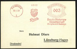 HAMBURG/ 1/ OTTO/ Deutz/ Deutz Motoren-/ Ges./ Otto Legitimo MbH 1929 (30.1.) Seltener AFS = Auch LKW-Hersteller (=... - Other & Unclassified