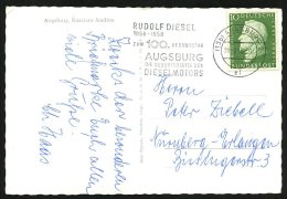 (13b) AUGSBURG 2/ Ef/ RUDOLF DIESEL/ ZUM 100.GEBURTSTAG.. 1958 (5.4.) MWSt (Halbstempel) Klar Auf Bedarfs-Kt.,... - Other & Unclassified