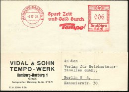 HAMBURG-HARBURG 1/ Spart Zeit/ U.Geld Durch/ Tempo! 1939 (9.10.) AFS Auf Firmen-Kt.: VIDAL & SOHN/TEMPO-WERK (=... - Other & Unclassified