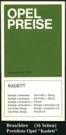 Rüsselsheim /  Bochum 1968 Preisliste OPEL PREISE "KADETT" (16 Seiten) M. Zubehör U.Sonder-Ausstattungen... - Other & Unclassified