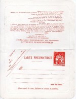 France Entier Postal Pneumatique 8F40 Rouge Type Chaplain - Pneumatiques