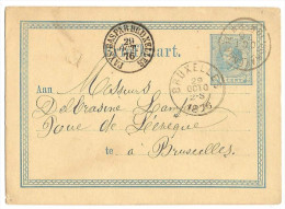 Entier De S'Gravenhagen 1876 Vers Bruxelles -Pays-Bas Par Bruxelles  (J70) - Covers & Documents