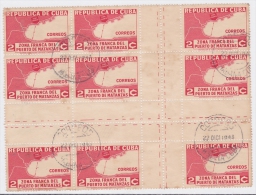 1936-196. (LG277) CUBA. REPUBLICA. 1936. Ed.279CH. 2c ZONA FRANCA CENTRO DE HOJA. CENTER OF SHEET. USED BLOCK 9. - Oblitérés