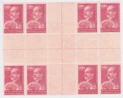 1940-178. (LG287) CUBA. REPUBLICA. 1940. Ed.336CH. QUESADA CENTRO DE HOJA. CENTER OF SHEET. NO GUM BLOCK 8. - Unused Stamps