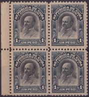 1910-123 CUBA. REPUBLICA. 1910. Ed.188. PATRIOTAS. 1$ CARLOS ROLOFF. ORIGINAL GUM BLOCK 4 - Neufs