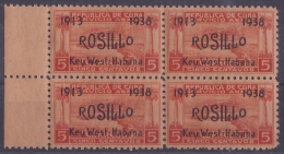 1938-26 CUBA. REPUBLICA. 1938. ROSILLO AIR MAIL. BLOCK 4. ORIGINAL GUM BLOCK 4 - Unused Stamps