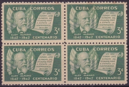 1943-43 CUBA. REPUBLICA. 1943. Ed.360. ELOY ALFARO ECUADOR. MNH ORIGINAL GUM BL 4 - Nuevos