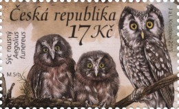 Czech Rep. / Stamps (2015) 0854: Nature Protection - Owls (Aegolius Funereus); Painter: Jaromir & Libuse Knotkovi - Unused Stamps