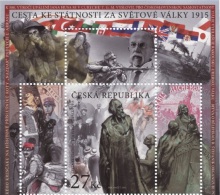 Czech Rep. / Stamps (2015) 0865 Oh (upper Edge): Gas Attack (Ypres 1915), Flags (warring States), Ships (Gallipoli 1915) - Unused Stamps