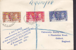 Gambia Einschreiben Registered 1937 Cover Brief GVI. Coronation Issue Complete Set (2 Scans) - Gambia (...-1964)