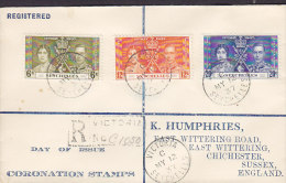 Seychelles Einschreiben Registered VICTORIA 1937 Cover Brief GVI. Coronation Issue Complete Set (2 Scans) - Seychelles (...-1976)