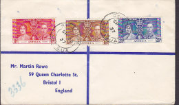Antigua Einschreiben Registered 1937 Cover Brief GVI. Coronation Issue Complete Set (2 Scans) - 1858-1960 Colonia Británica