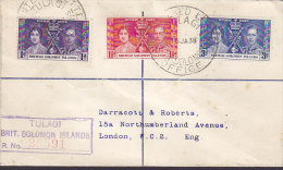 British Solomon Islands Einschreiben Registered TULAGI 1937 Cover Brief GVI. Coronation Issue Complete Set (2 Scans) - British Solomon Islands (...-1978)