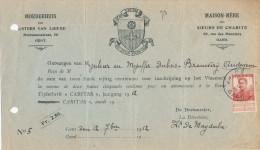 322/24 - BRASSERIE Belgique - Reçu Du Brasseur Dubois à AUDEGEM - Soeurs De Charité 1912 à GENT - Verso Refusé - Beers