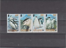 2008 South Georgia And South Sandwich Bird WWF Penguin Strip Of 4 MNH - Géorgie Du Sud