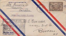 CANADA :1929: Travelled First Official Flight From TORONTO To BUFFALO, U.S.A. :  WATERVAL,CHUTE D'EAU,CASCADE,WATERFALL, - Premiers Vols