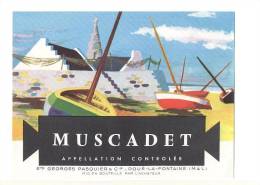 Etiquettes  De  Vin  Muscadet -  Ets Georges Pasquier à Doué La Fontaine (49) - THème Port Bateau - Barche A Vela & Velieri