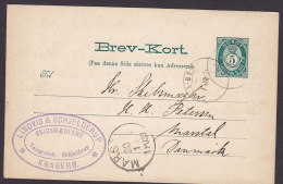Norway Postal Stationery Ganzsache Entier LINDVIG & SCHJELDERUP Skibsmæglere KRAGERØ 1891 MARSTAL Denmark (2 Scans) - Entiers Postaux