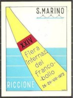 1972 San Marino Saint Marin Storia Postale Cartolina "Fiera Francobollo Riccione" Affr.L.25 Viagg. S.MARINO - BOLOGNA - Covers & Documents