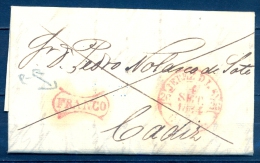 1844 , CADIZ , D.P. 26 , CARTA CIRCULADA ENTRE JEREZ DE LA FRONTERA Y CADIZ , BAEZA Y MARCA " FRANCO " Nº 6 , ( 1845-47) - ...-1850 Prefilatelia