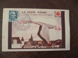 France  Sur CPA Illustrée Par Guy Dombret Cachet Aviation Sanitaire TP 2f Gandon Croix Rouge - Croce Rossa