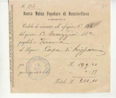 1882 BANCA MUTUA POPOLARE Di MONTEBELLUNA-cedola Riscontro ASSEGNO-e569 - Cheques & Traveler's Cheques